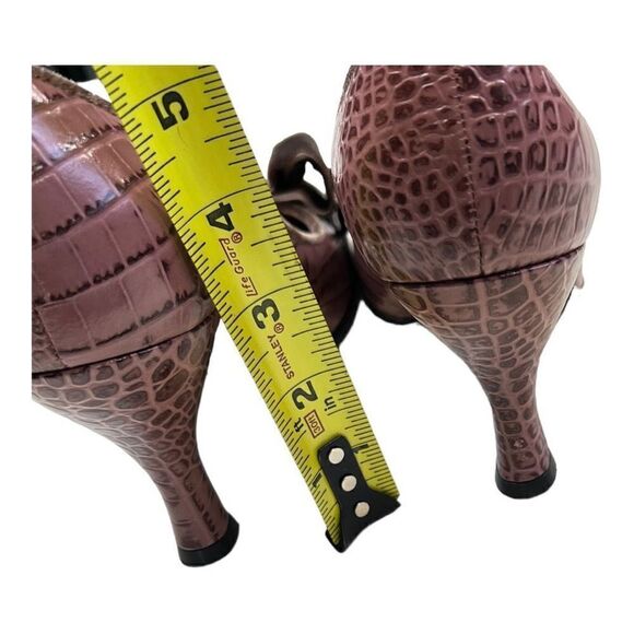 Franco Sarto Heels Vintage 90's Brown Croc Print Leather Pump 7.5 Velvet Bow - Picture 5 of 10